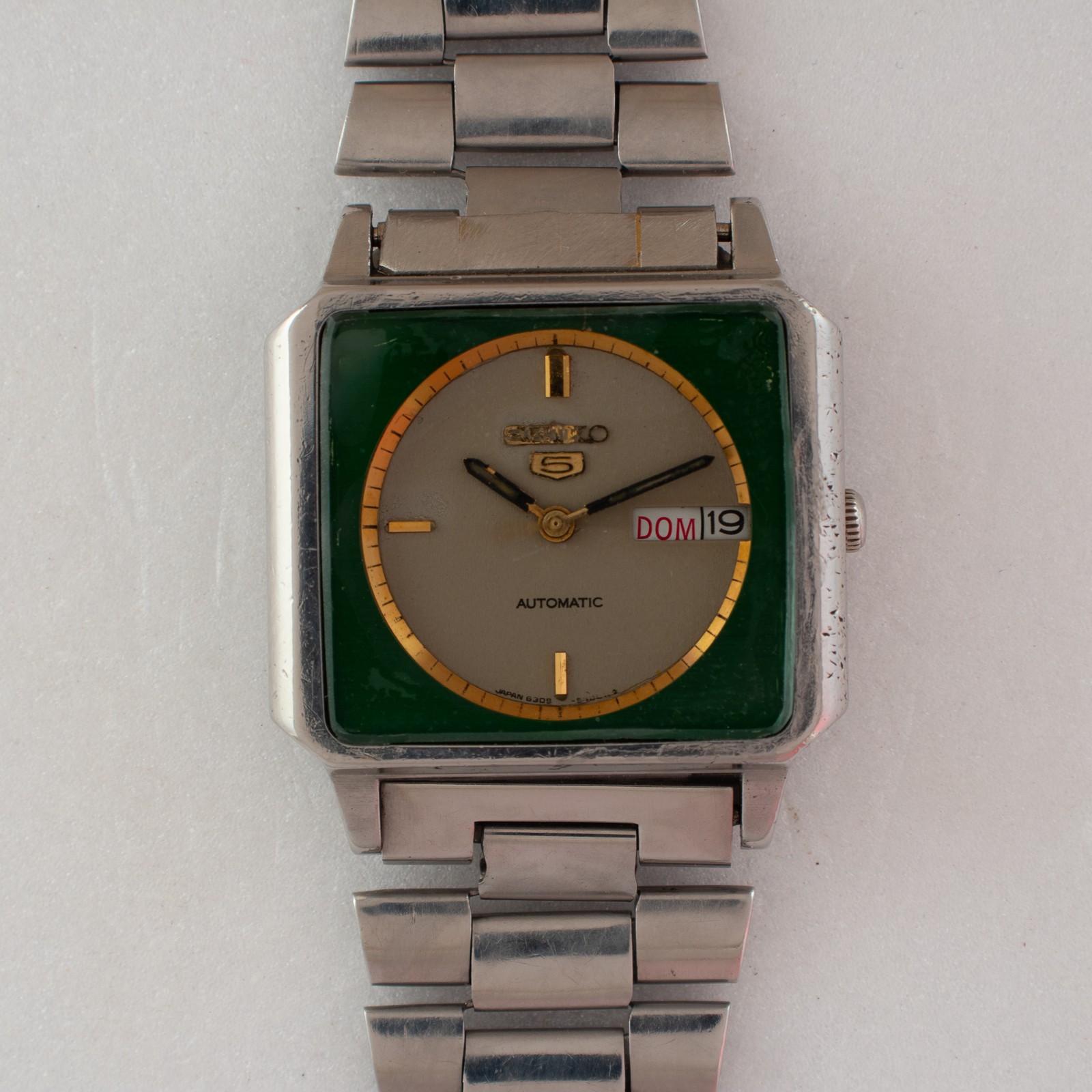 Vintage Seiko 5 Automatic TV Case 6309-547A Two-Tone Green/Silver Dial Watch