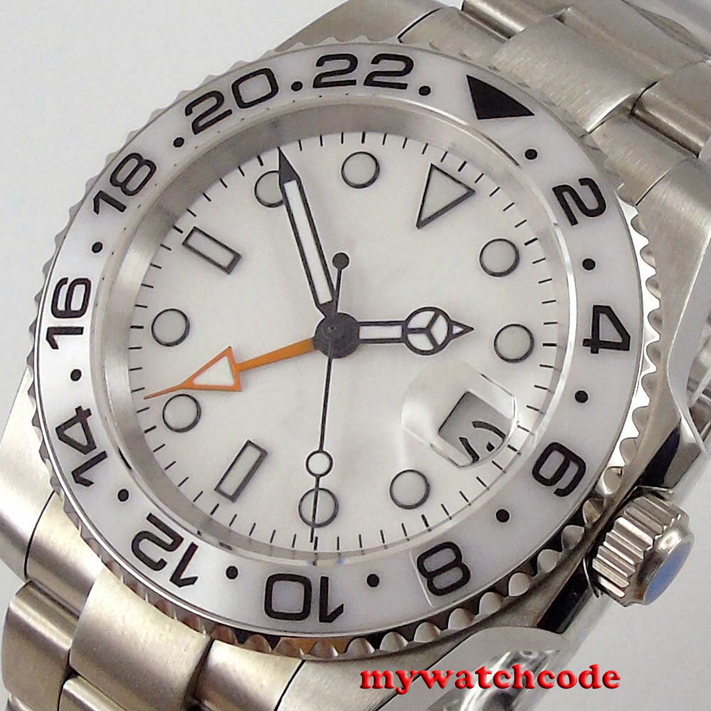 40mm BLIGER White Dial Ceramic Bezel NH34A GMT Automatic Mens Watch Sapphire