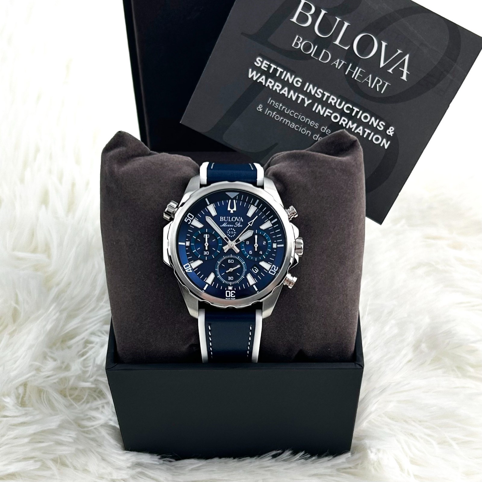 BULOVA 96B287 Marine Star Blue Dial Silicone Strap Men’s Chronograph Watch 43 mm