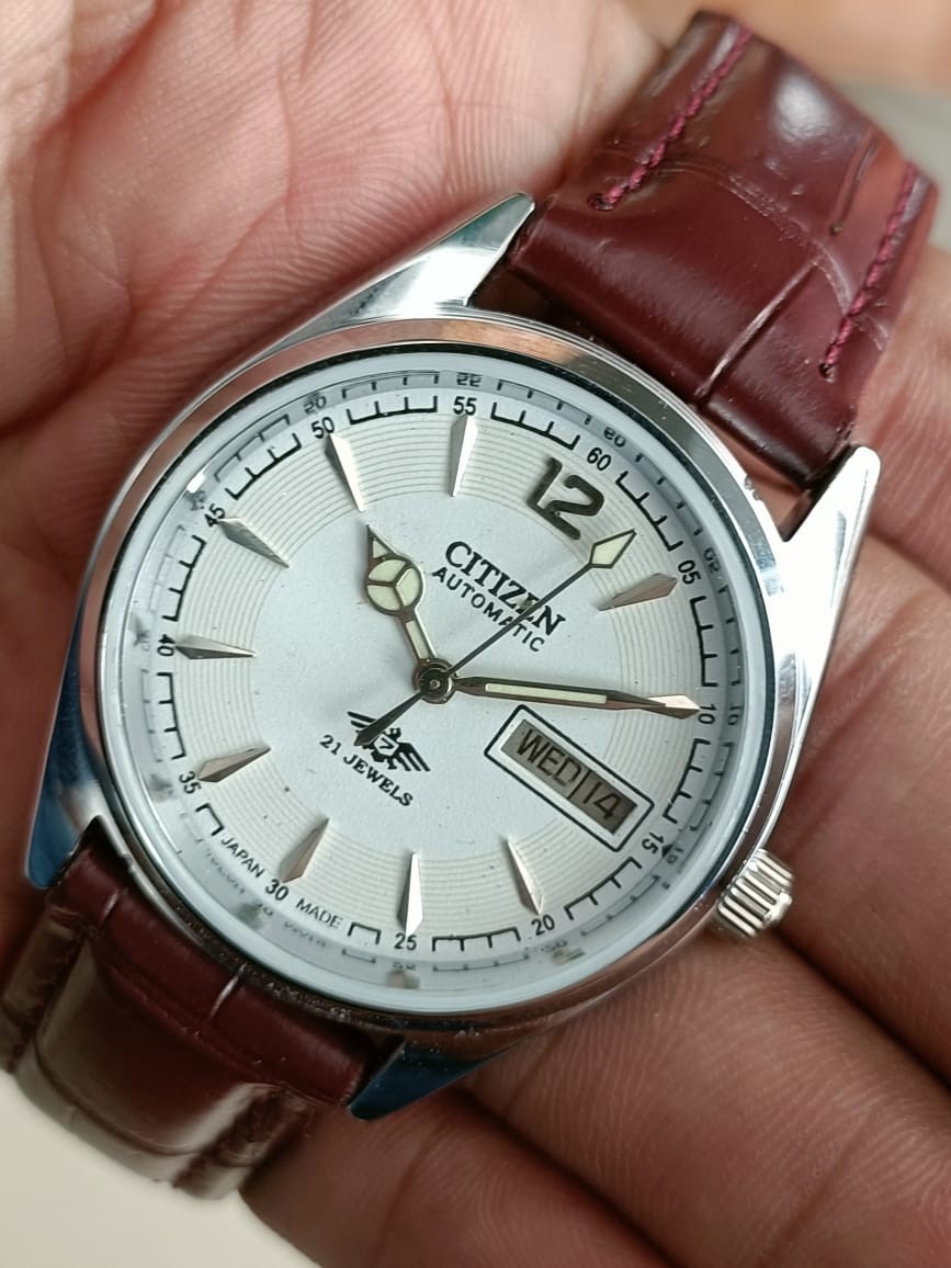 Citizen Automati White Dial Day/Date 21 Jewels Stainless Steel Mens Wrist Watch