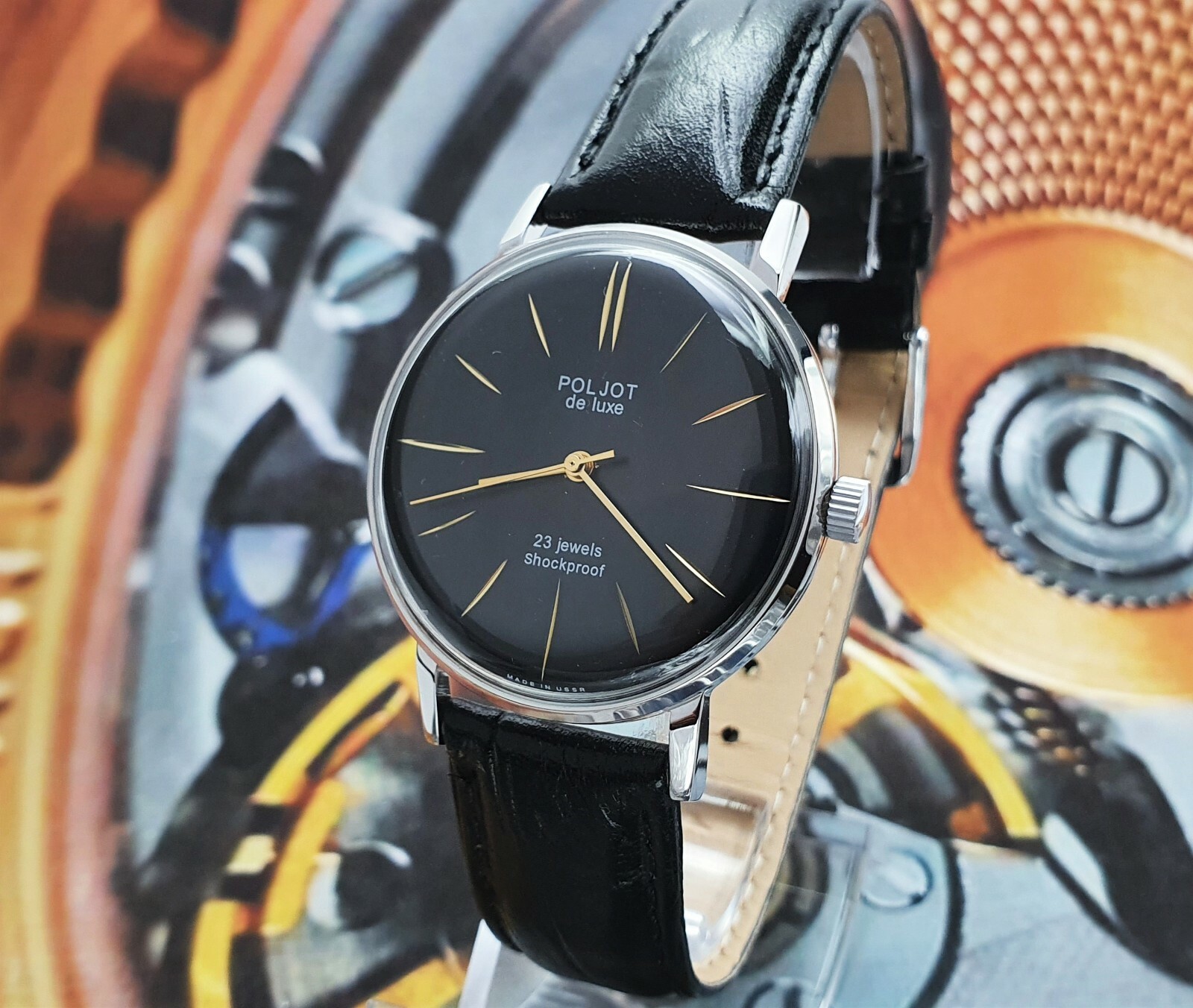 Vintage Watch Poljot De Luxe ULTRA SLIM Black Dial Dress Men’s WristWatch USSR