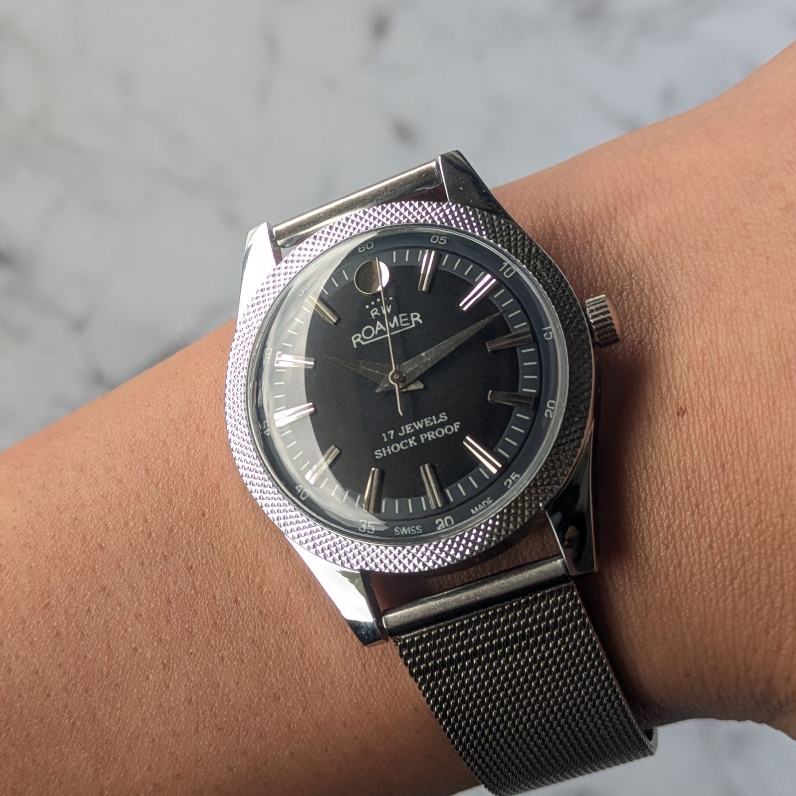 Roamer Vintage Hand-Winding Watch Black Dial Stainless Steel From Japan