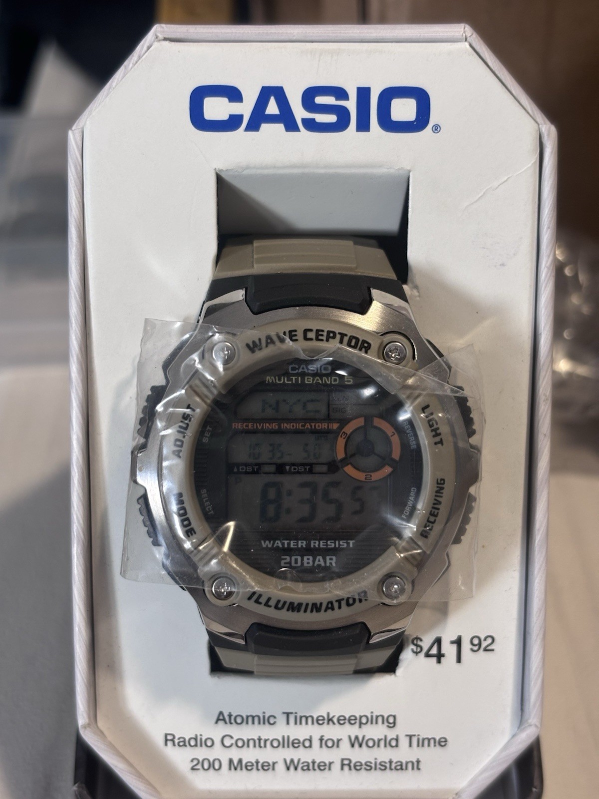 Casio Wave Ceptor Digital Quartz Atomic/Radio World Time 200m Brown Resin