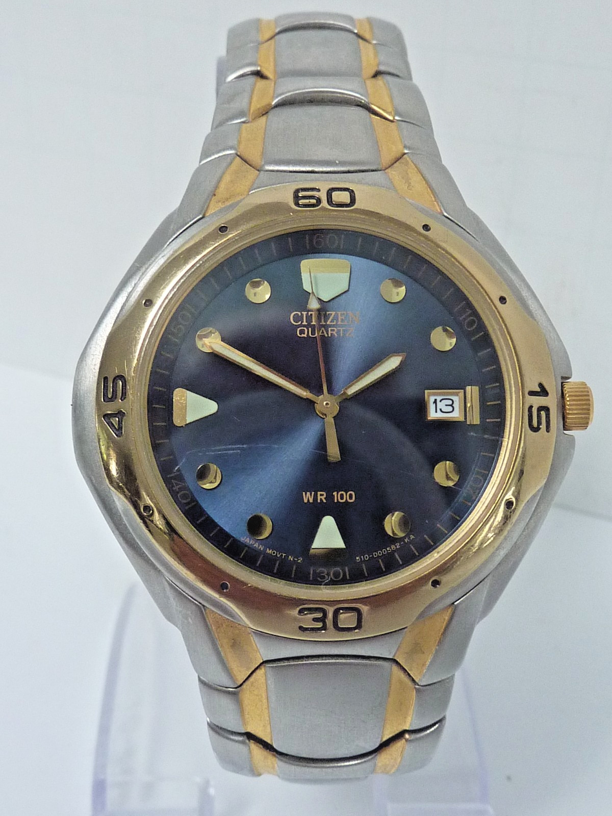Citizen WR100 Quartz Mens Watch 2510-S78895 Date Blk Dial 2Tone Bracelet 4U2FIX
