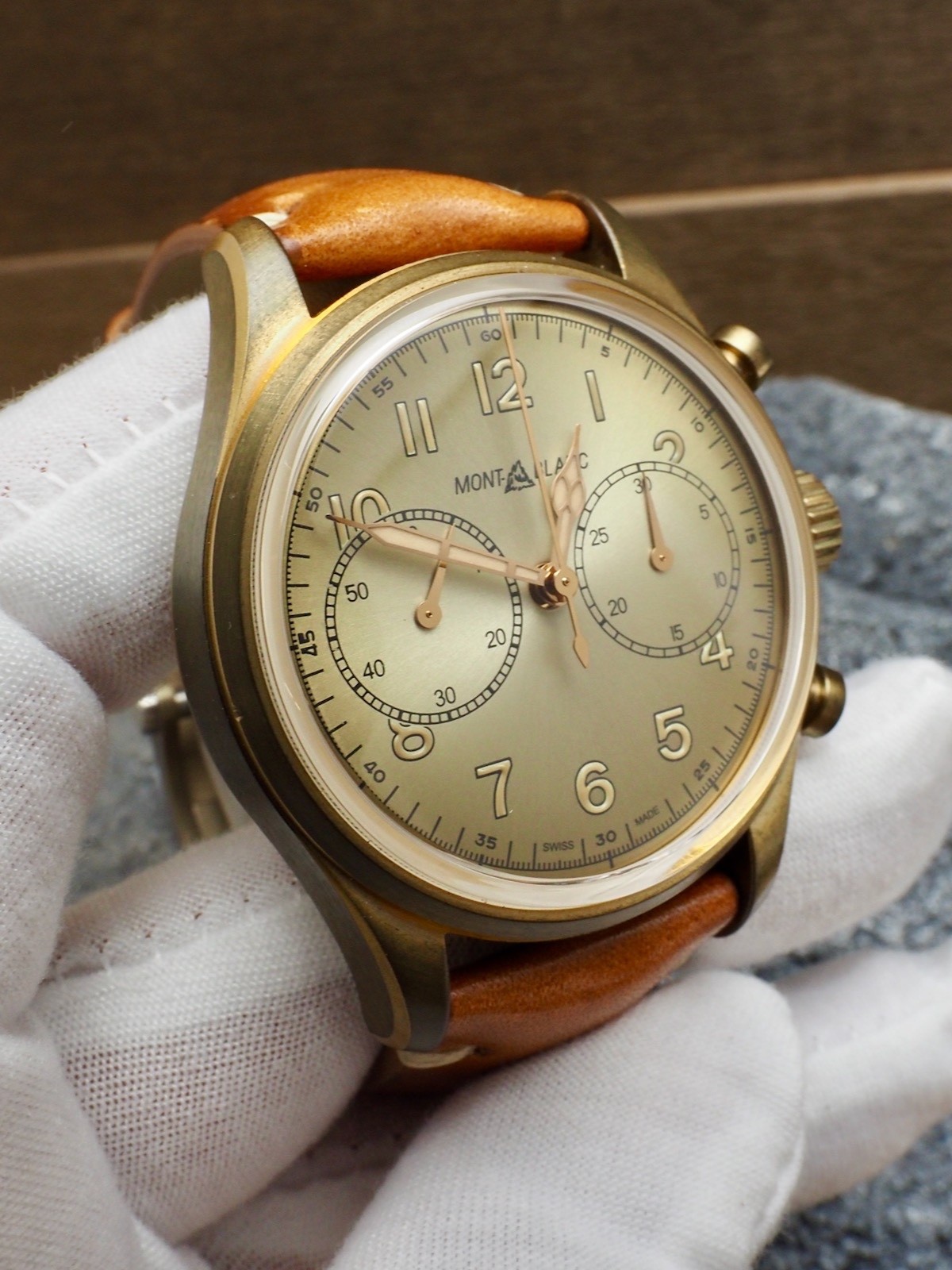 MontBlanc 1858 Automatic Chronograph Bronze 100% NOS Stickers w/B&Papers! 118223
