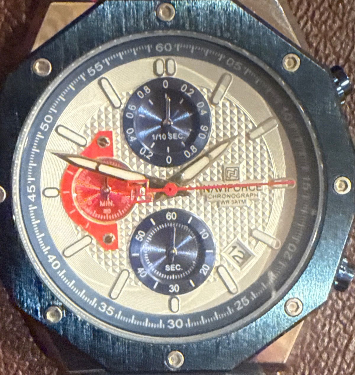 New Naviforce CHRONOGRAPH sport water resistant blue and red watch for men