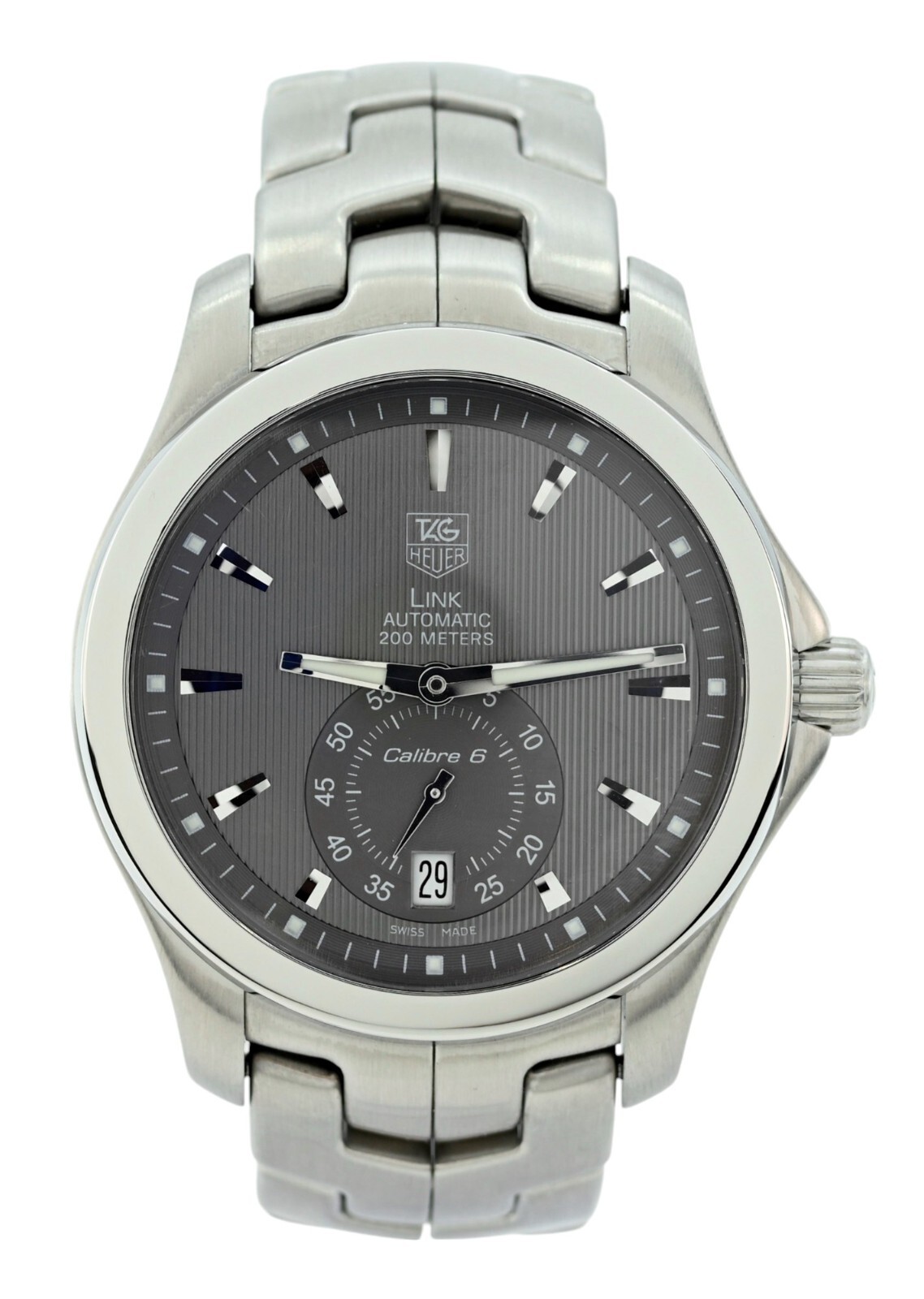Tag Heuer 39mm Men’s Automatic Link Rare Gray Pinstripe Dial SS Watch! WJF211G!