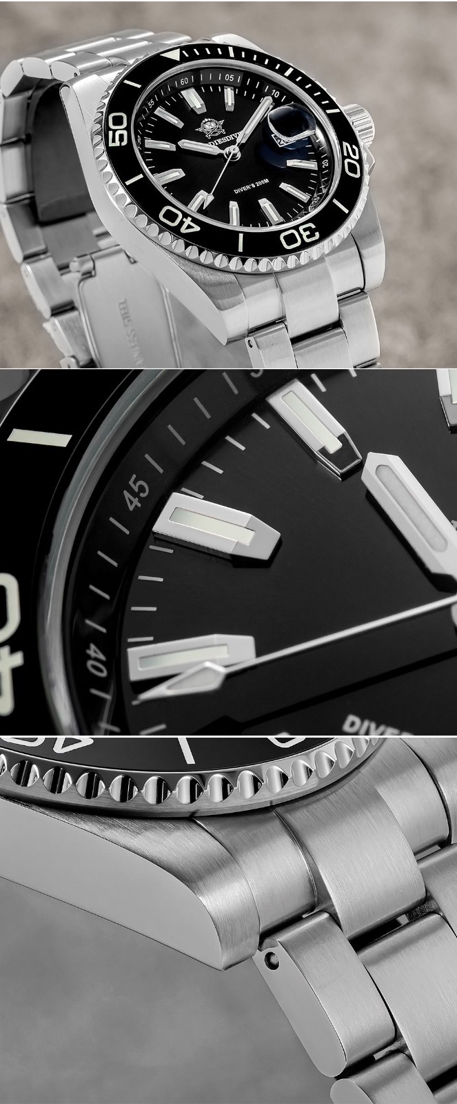 ADDIESDIVE 200M Dive Watch Japanese Quartz 41MM Ceramic Bezel Stainless Steel