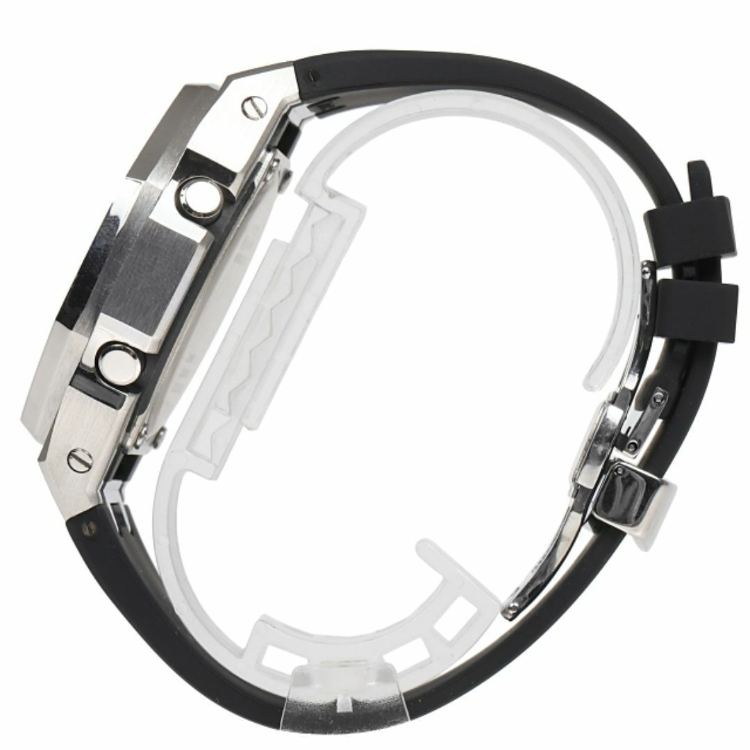 G-Shock GA2100 1A Metal Custom Frosted Silver Rubber Band Baguette CZ Bezel Casi