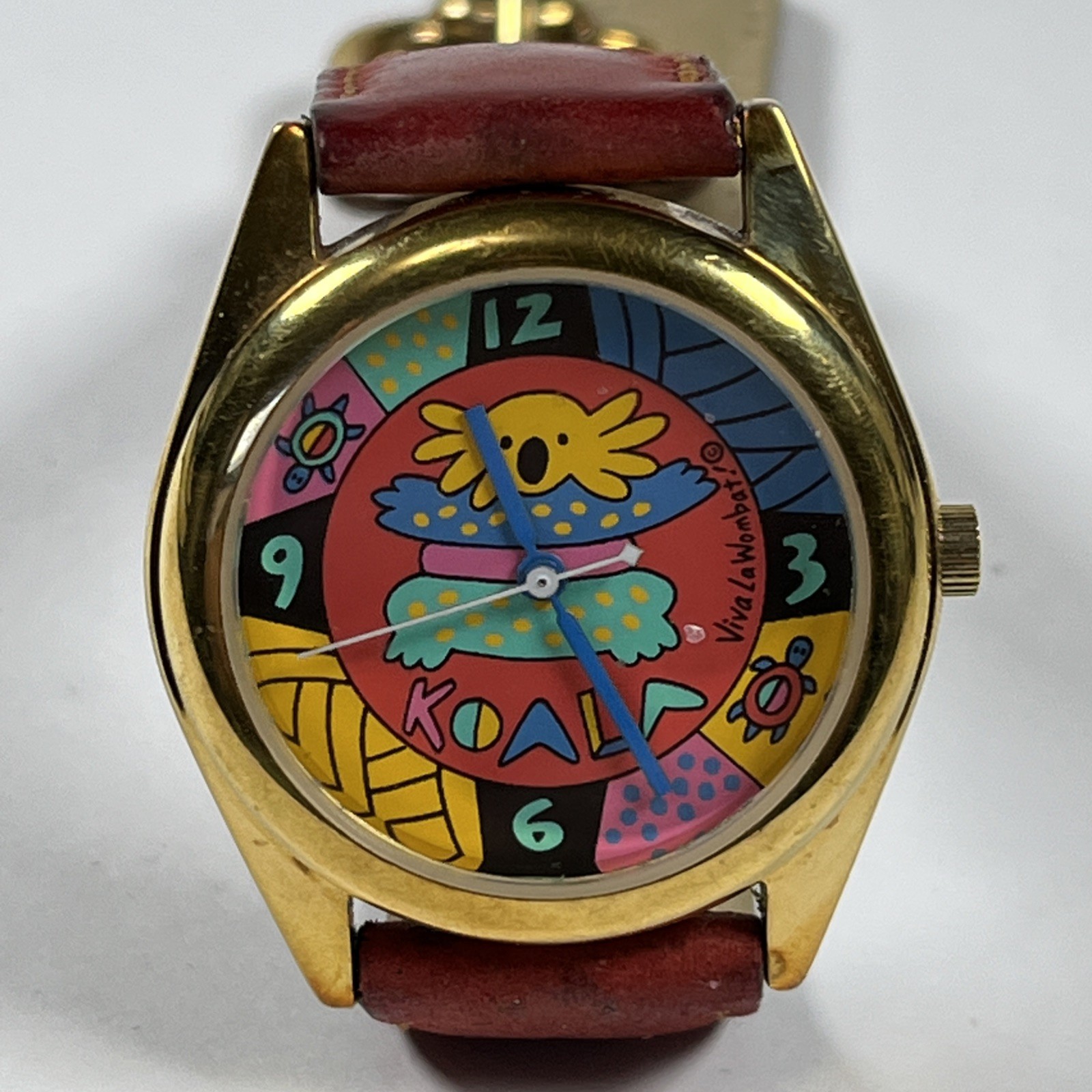 Vintage 1993 Viva La Wombat Australia Watch Koala Dial Leather Band Working
