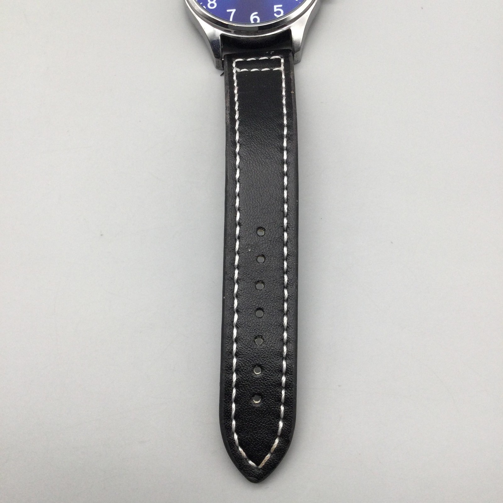Vince Camuto Mens Watch 42mm Silver Tone Blue Dial Black Faux Leather 3ATM