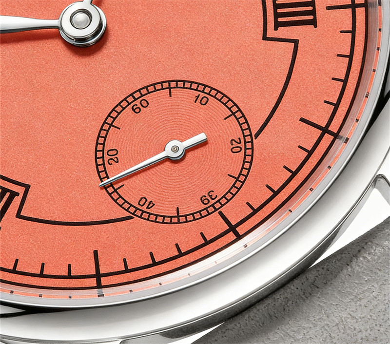 SEAKOSS Manual Wind Mechanical Watch Orange Roman Dial Small Seconds Gray Leathe