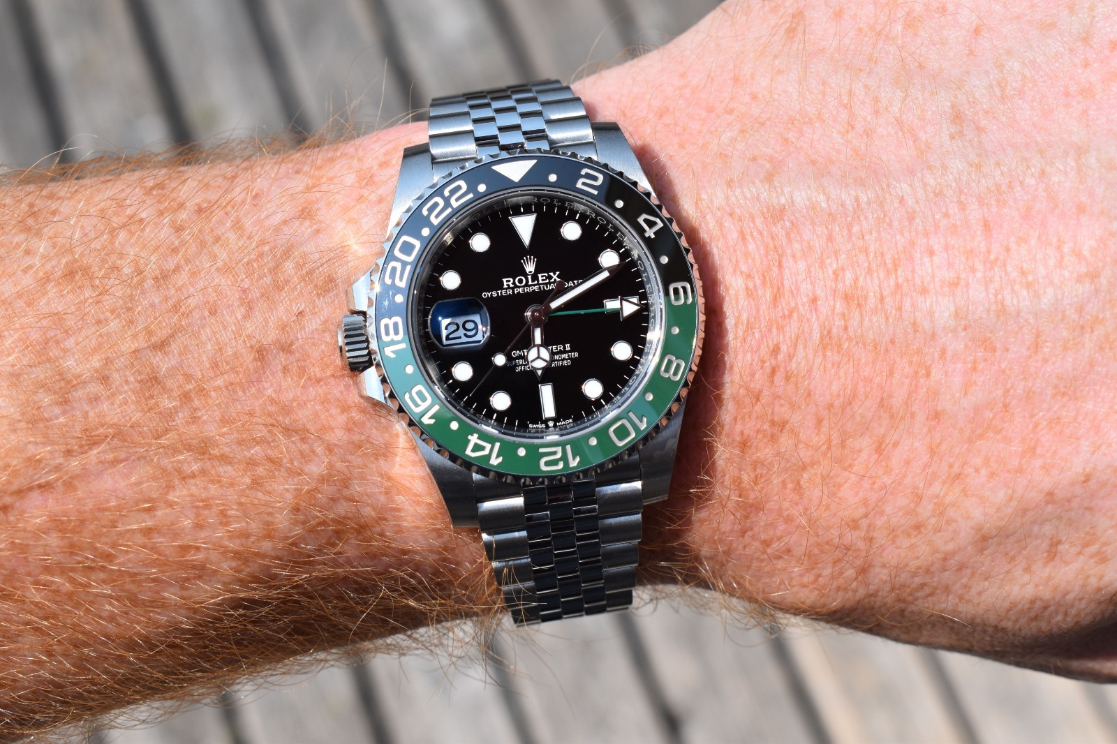 2024 Rolex GMT-Master II 40mm LHD Green/Black “Sprite” Steel Jubilee 126720VTNR