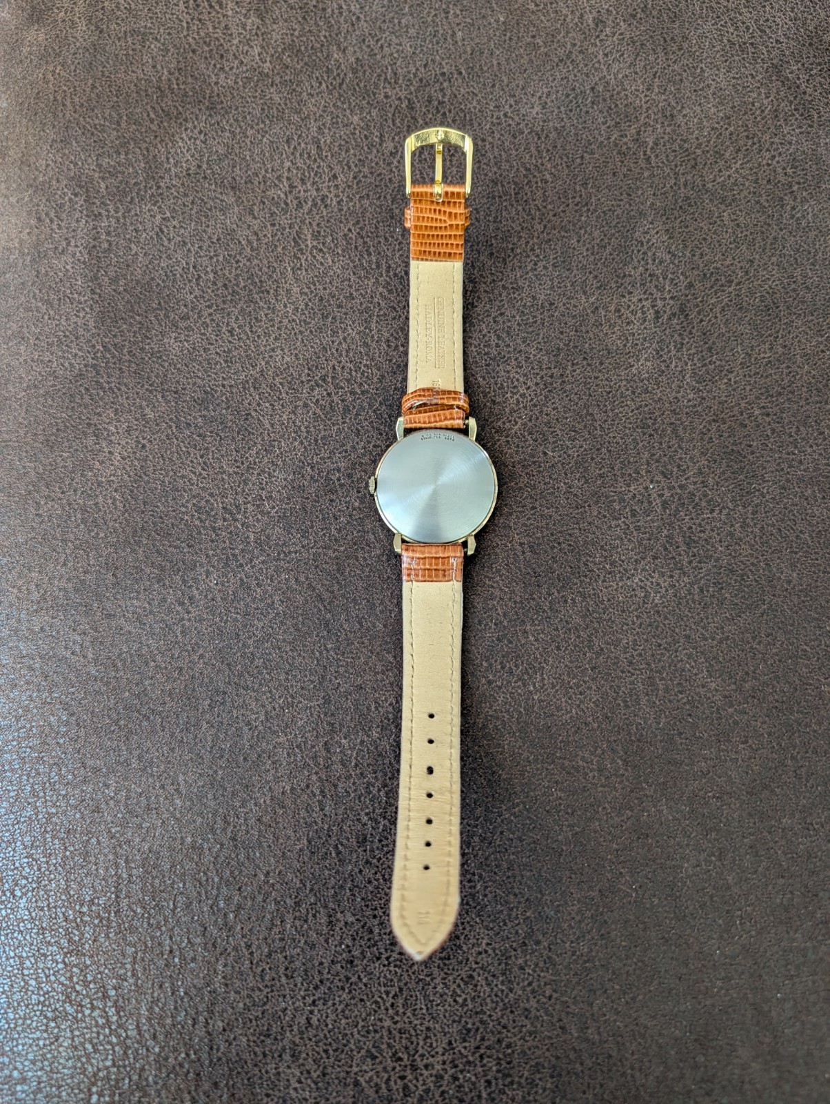 Wittnauer 36mm 10k Gold Filled Case Linen Dial Leather Strap Vintage Unisex