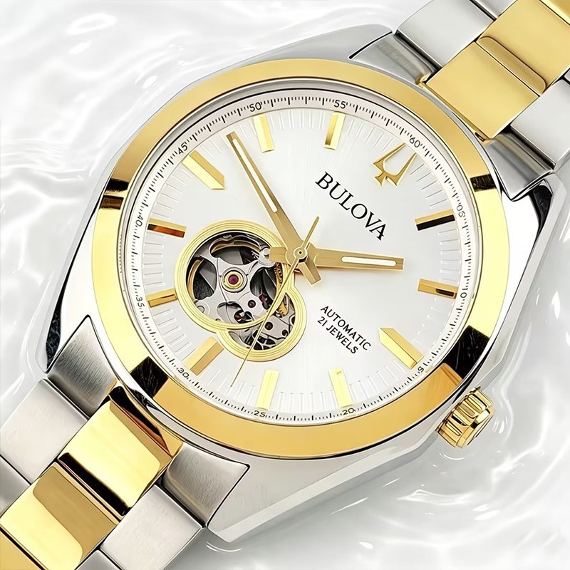 Bulova Surveyor 98A284 Men’s Automatic Watch Stainless Steel Gold Silver Dial