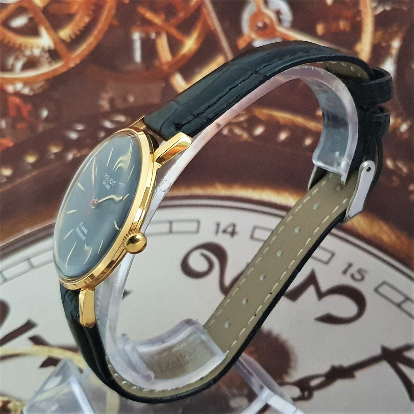 Vintage Watch Poljot De Luxe ULTRA SLIM 2209 Black Dial Mechanical Watch USSR