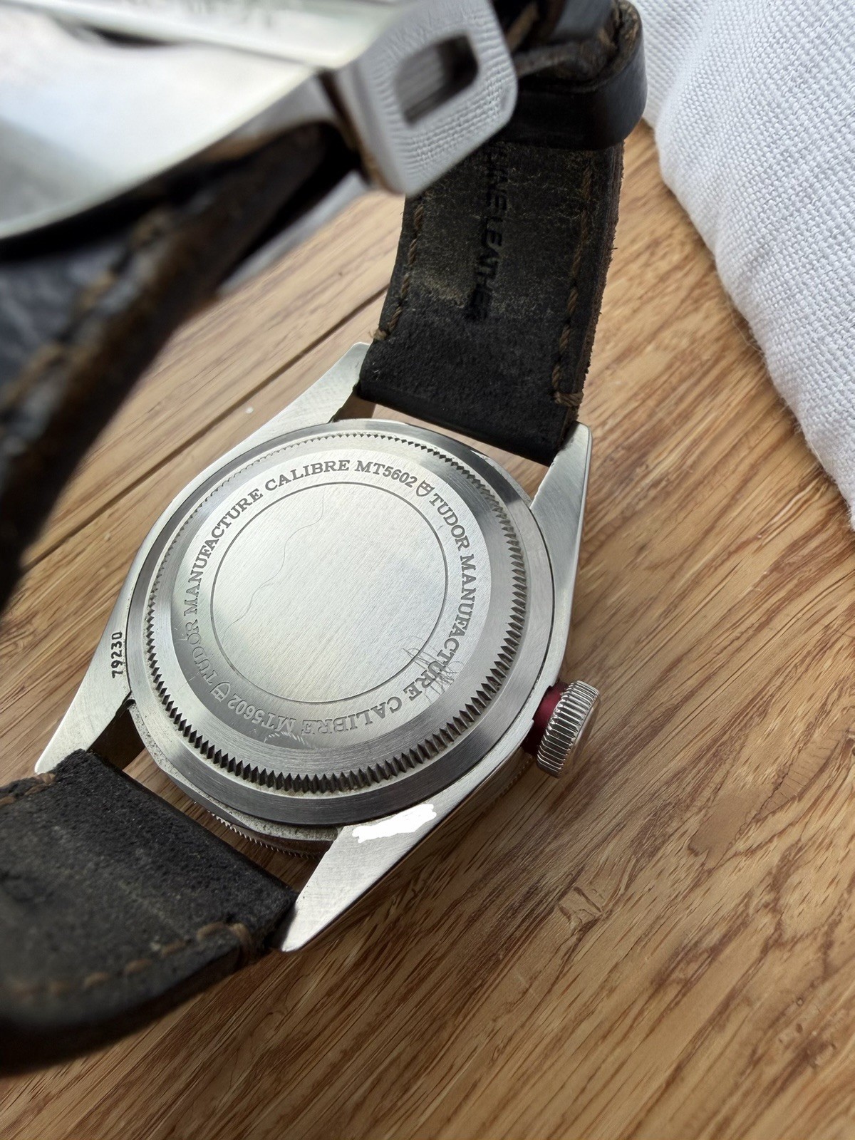 TUDOR Black Bay 41mm Automatic 200m Black Dial Red Bezel Leather Box Papers