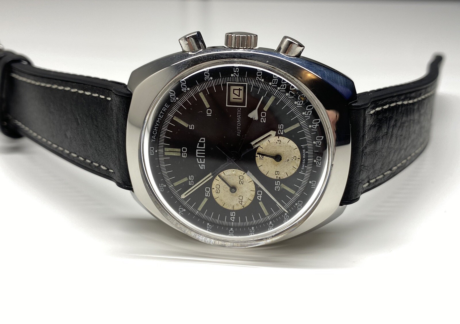 rare vintage lemania semco chronograph automatic date swiss made wristwatch