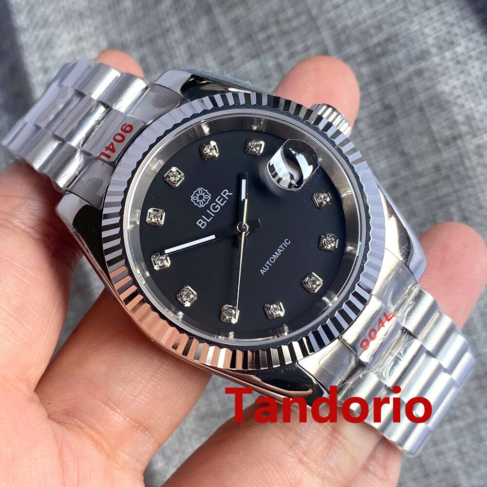 36mm/39mm Sapphire Glass Black Sterile Dial NH35 Automatic Men Watch Date Fluted