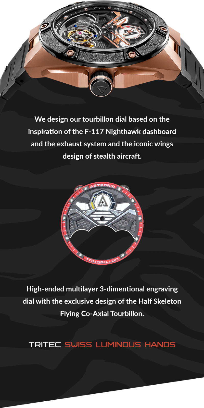 Astronic 3D Co-Axial Flying Nighthawk Tourbillon Watch