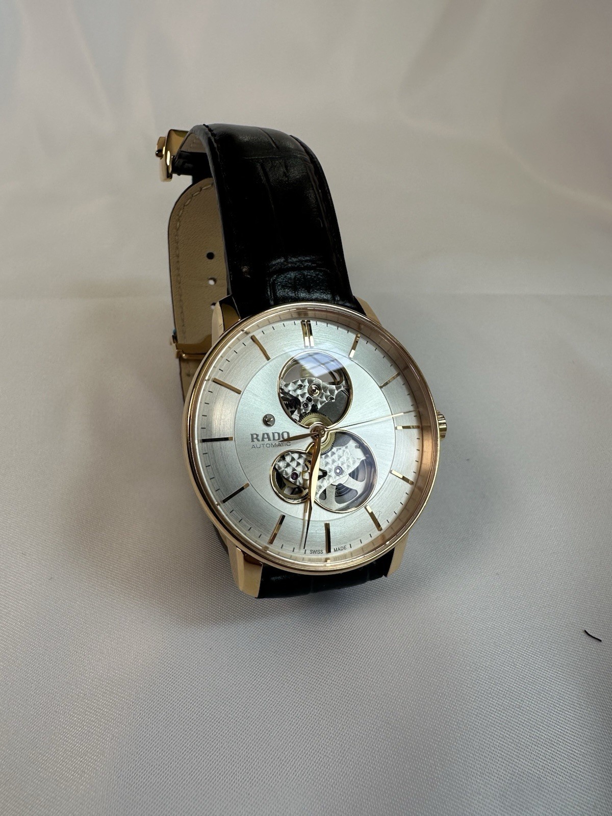 Rado Coupole Skeleton Dial Automatic Gold Tone Case Black Leather 41mm Box