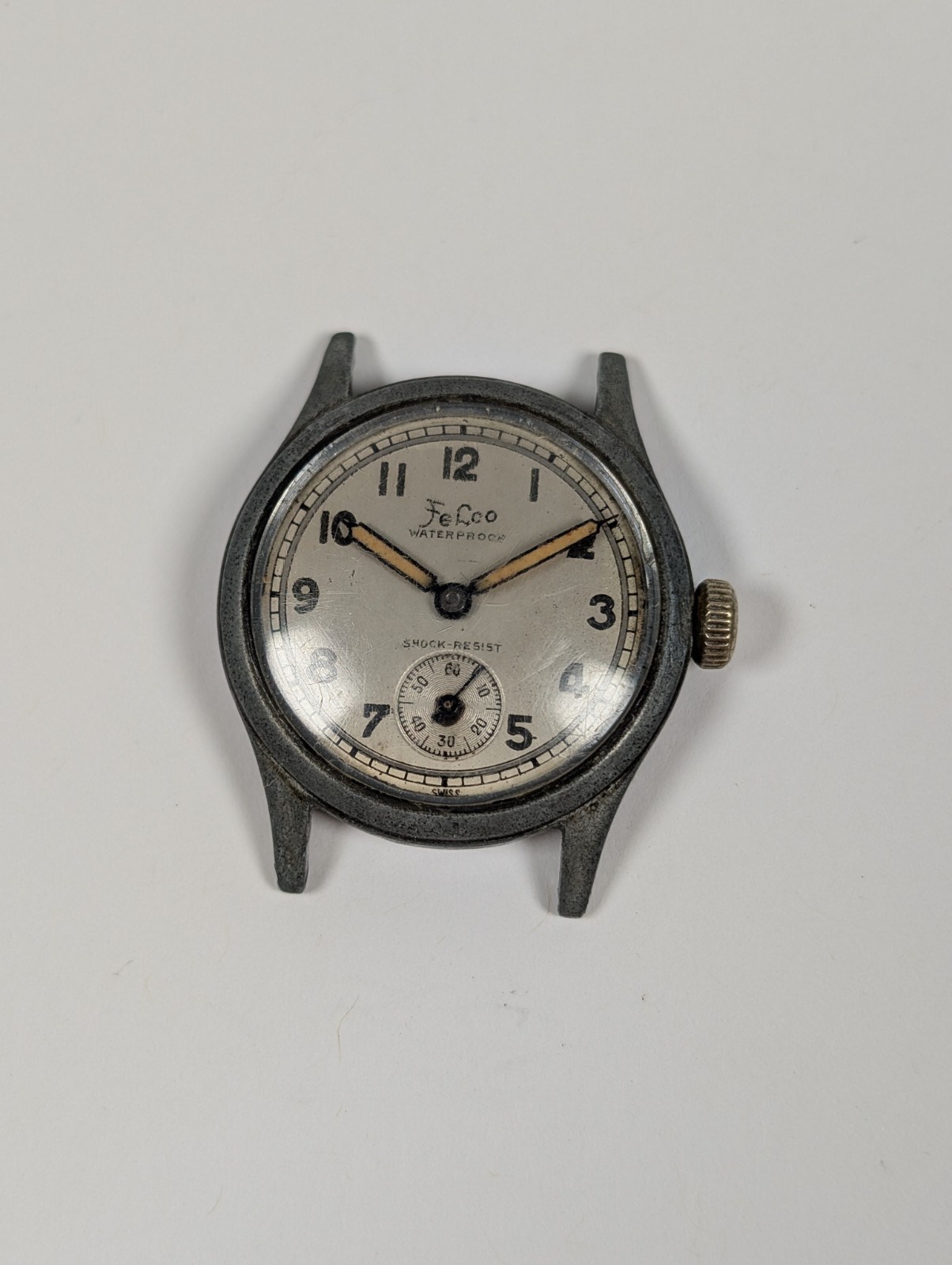 Vtg Felco Waterproof Military Field Watch Manual Wind 30mm Swiss 1940s RUNNING