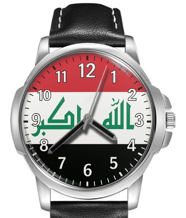 Flag Of Iraq Leather Strap Big Dial Wrist Watch