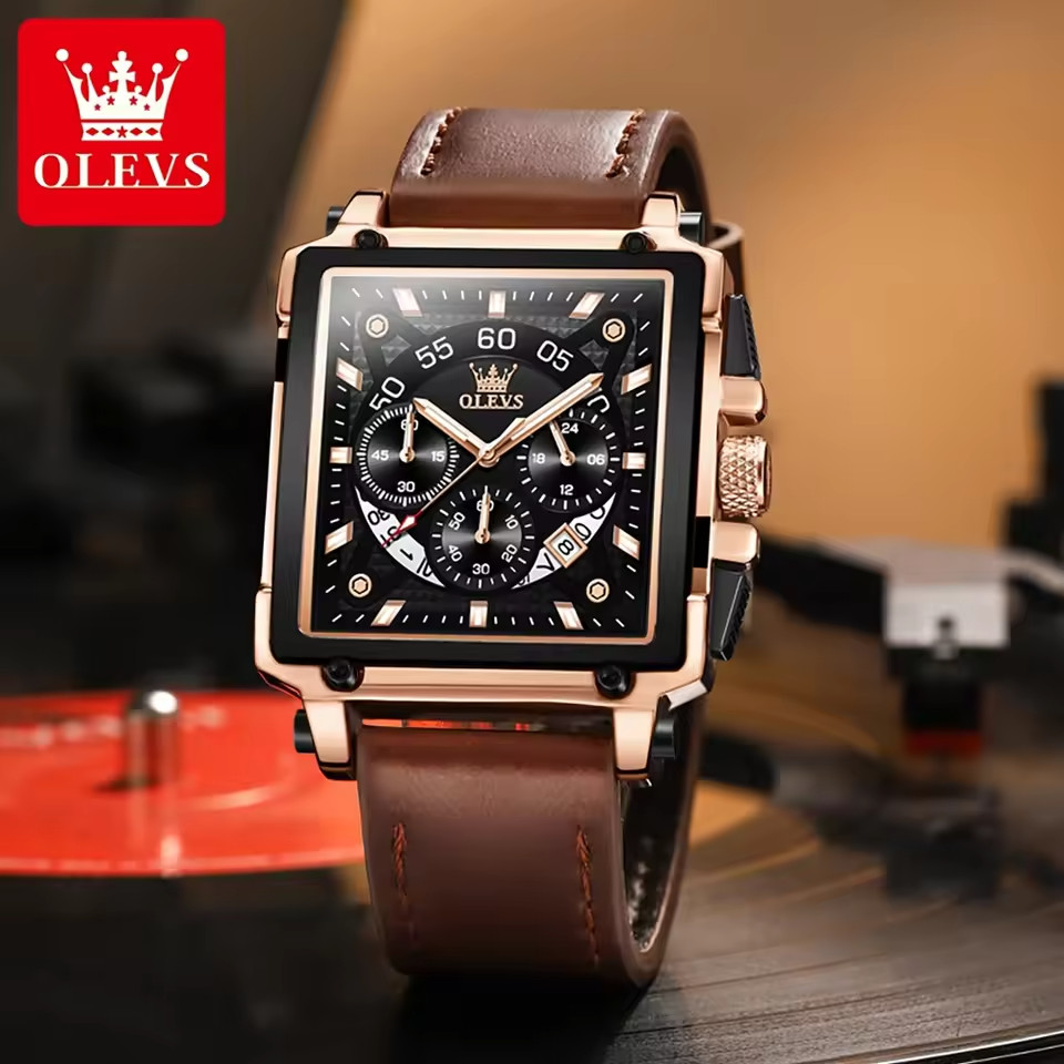 OLEVS 9919 Square Quartz Wristwatch  Waterproof Luminous Sports Men’s Watch