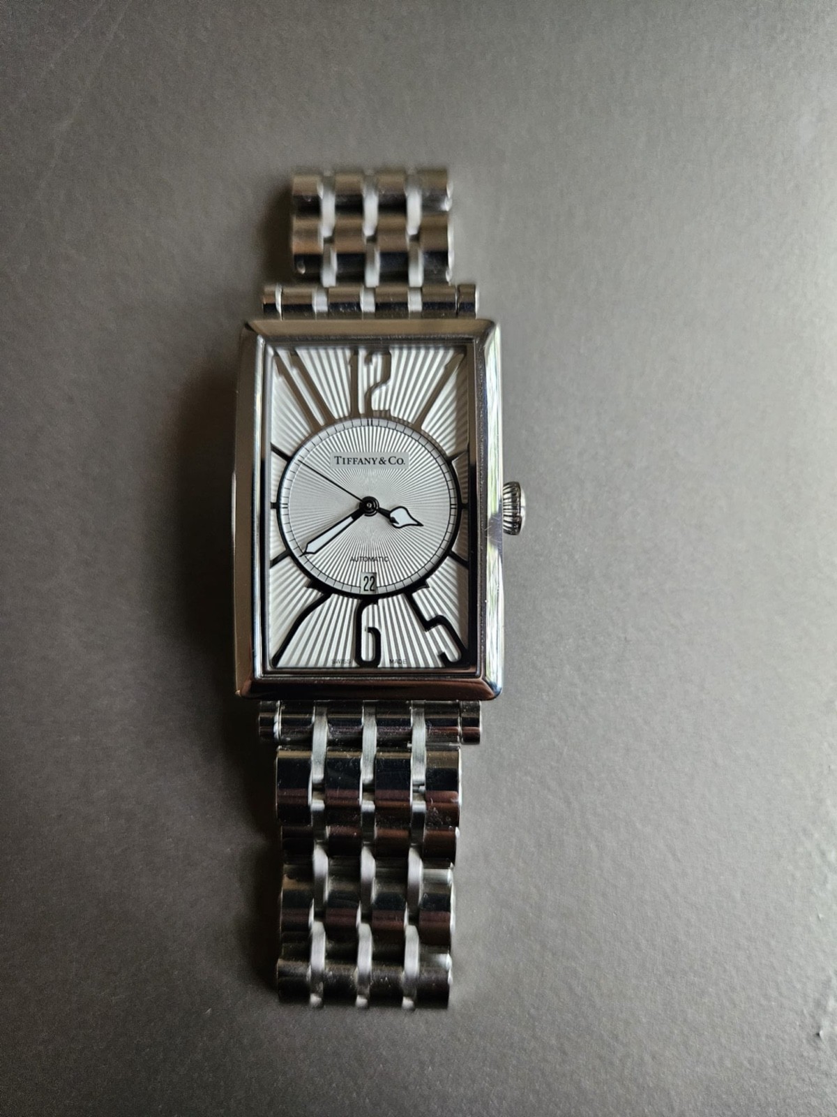 Tiffany Gallery Opaline Sunburst Silver Dial on Nice Bracelet; Rare Automatic!