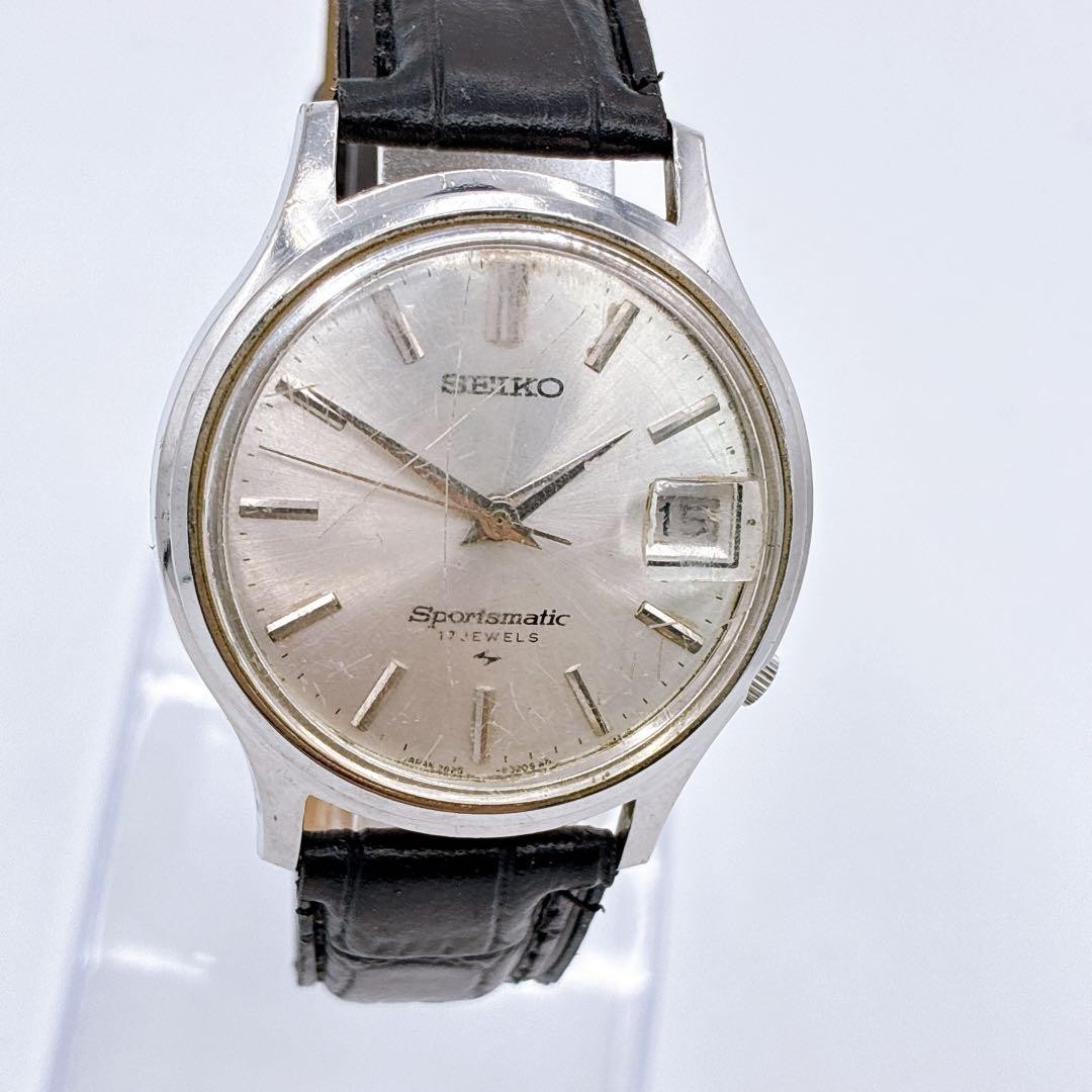SEIKO Sportsmatic 7625-8293 Automatic 17 Jewels Watch 36mm Silver Dial Leather