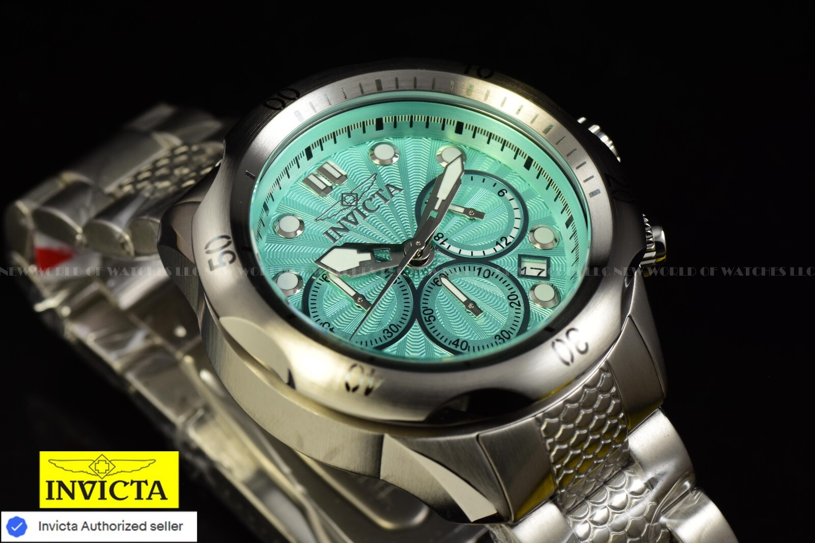 Invicta Men’s 46mm VENOM Chronograph Quartz TURQUOISE DIAL Silver Tone SS Watch