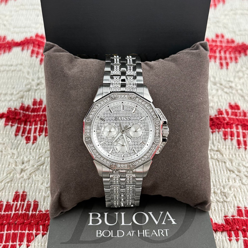 Bulova 96C134 Octava Men’s Silver Crystal Stainless Steel Quartz Watch 41.5mm