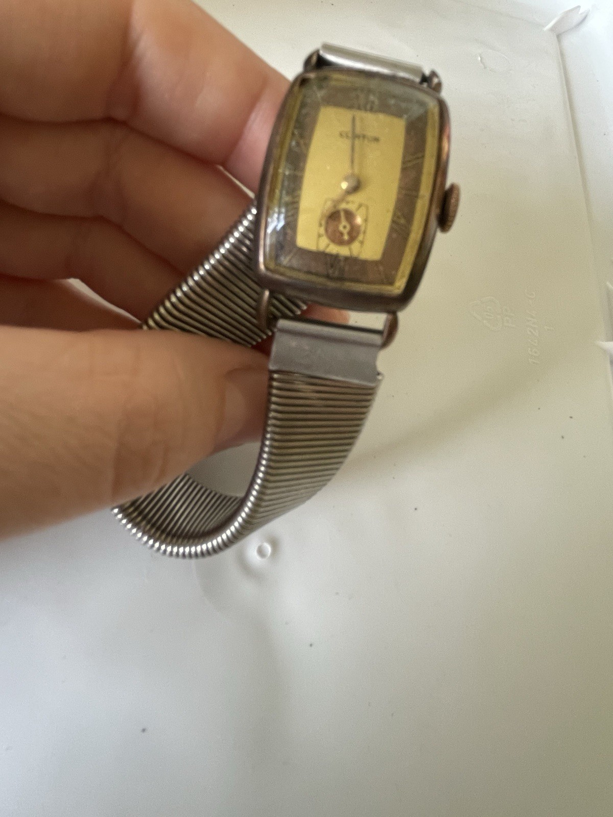 Clinton Vintage Manual Wind Tank Style Watch Gold/Burgundy Dial