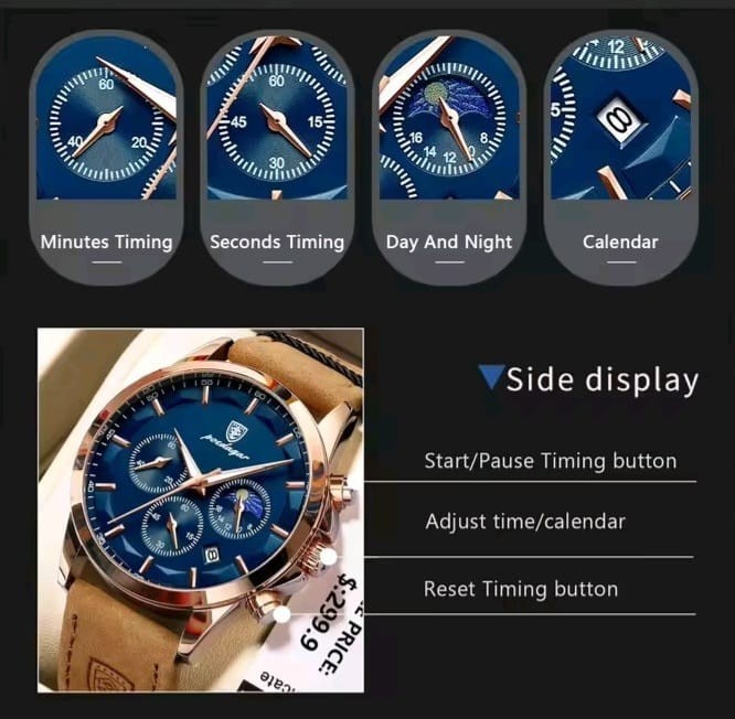 POEDAGAR Sports Luxury Men Quartz Watch Waterproof Chronograph Luminous Date Man