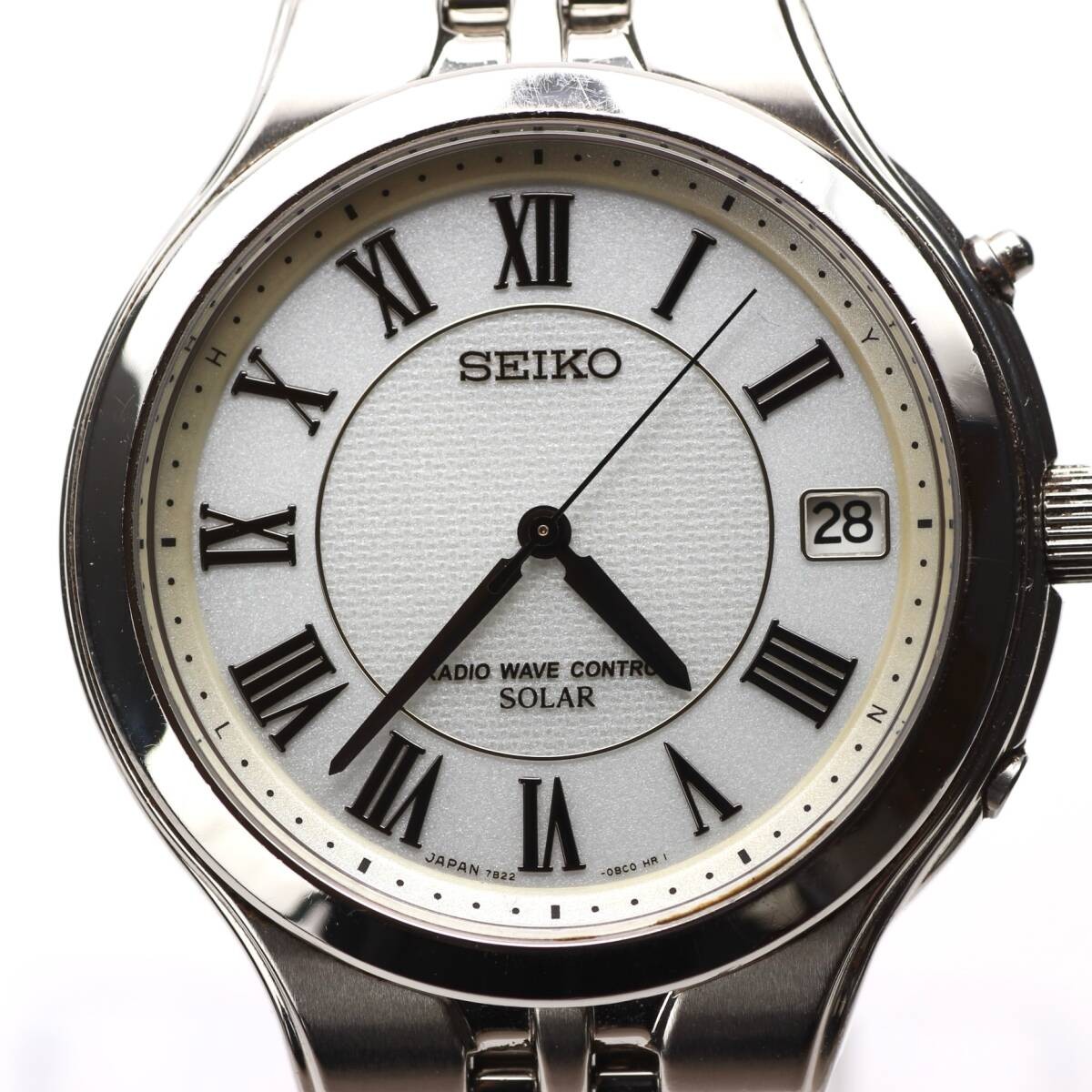 Rare SEIKO Radio Solar Men’s Watch Roman Index White Dial Date High Precision Ma