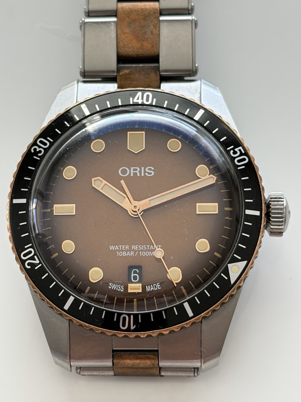 Oris Divers Automatic Brown Dial Rotating Bezel Steel/Bronze Bracelet 100m