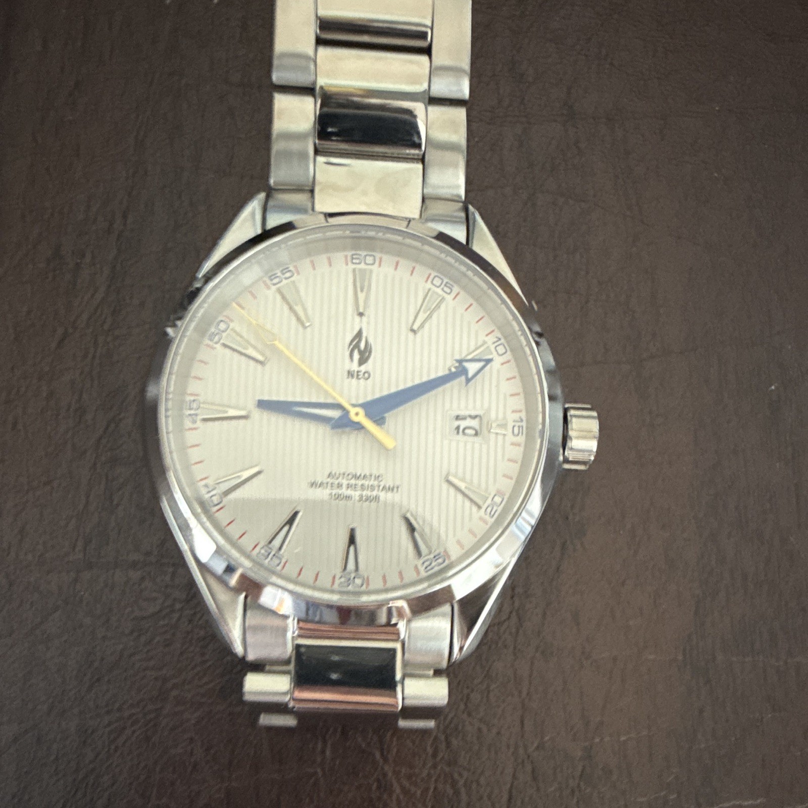 NEO Men’s Automatic Watch Silver Stainless Bracelet White Dial Date NH35
