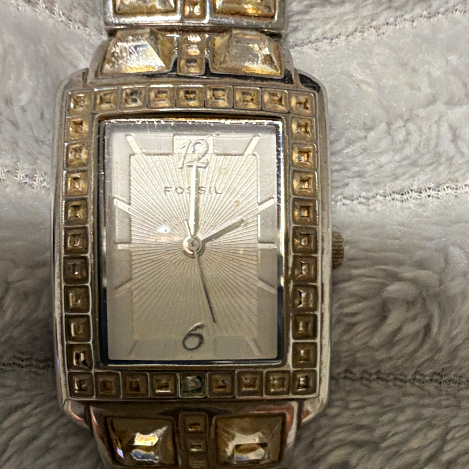 Fossil F2 Women’s Rectangle Silver Analog Quartz Watch SS Bracelet 50m WR