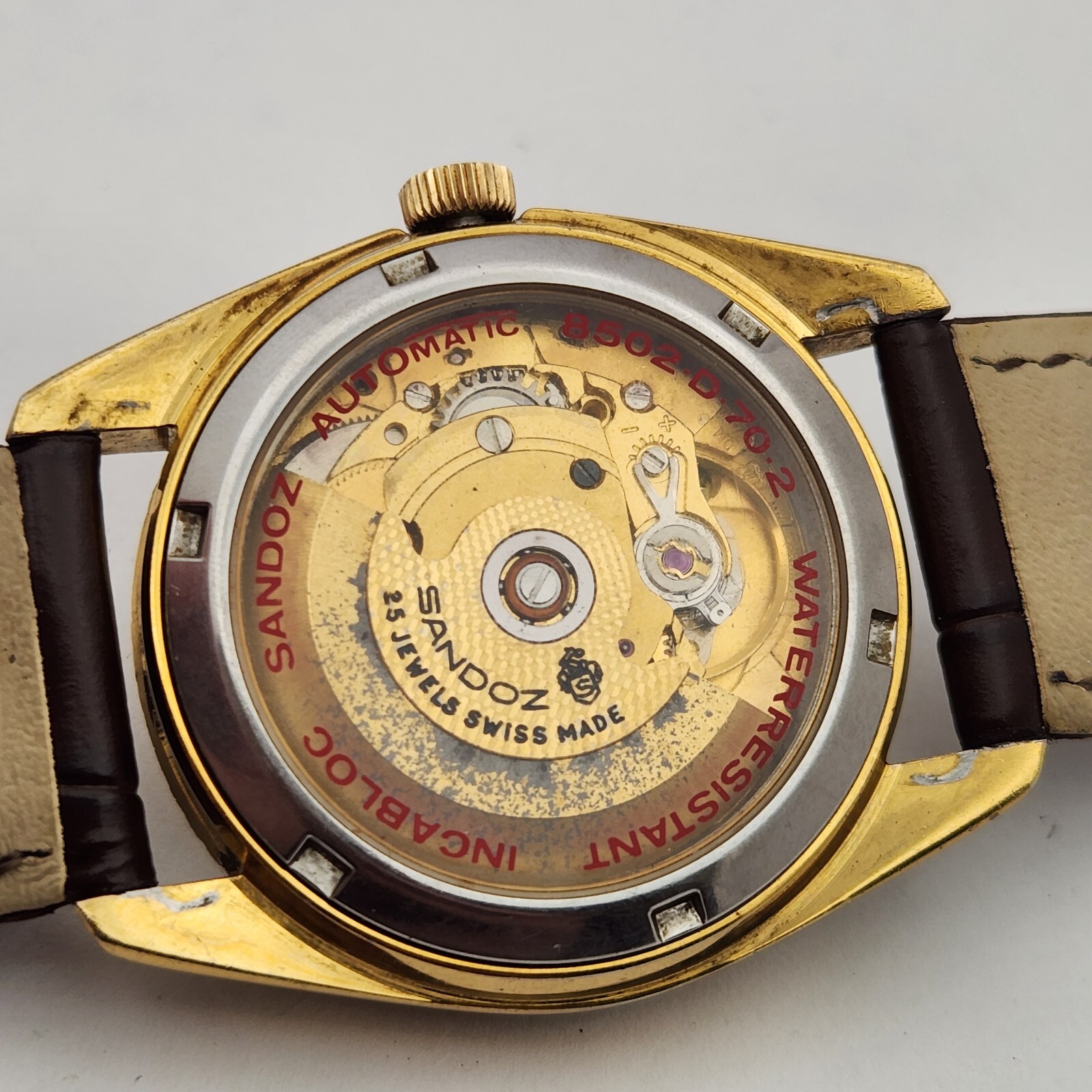 Vintage Sandoz men’s automatic watch 25Jewels diamond hour markers ETA 2824