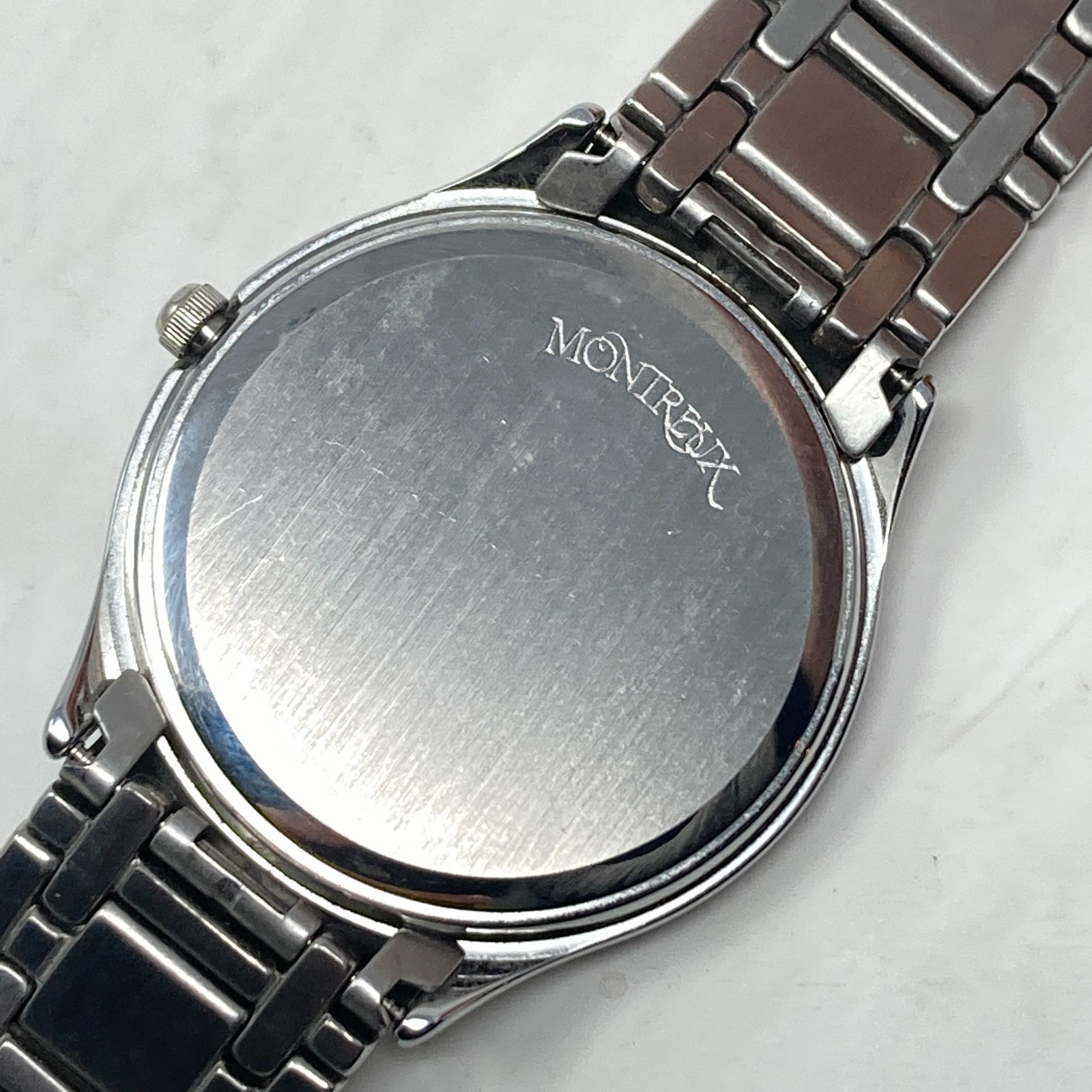 Vintage Montreux Watch Men Silver Tone 34mm Brushed Minimal New Battery 7.25″