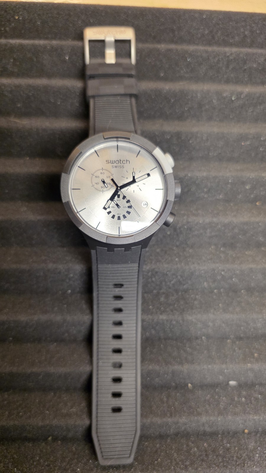 New Limited Swiss Swatch Big Bold CHRONO SB02B404 Chequered SILVER 47MM Silver