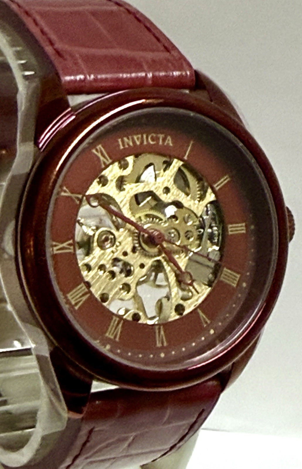 42mm Burgundy Case & Strap | Skeleton Mechanical Manual| Invicta SPECIALTY Watch
