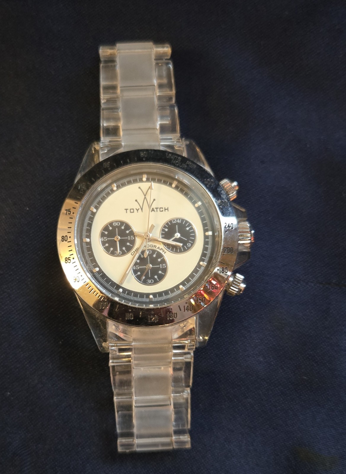 Toy Watch Unisex Quartz Chronograph Clear Polycarbonate Band. Works! New Battery