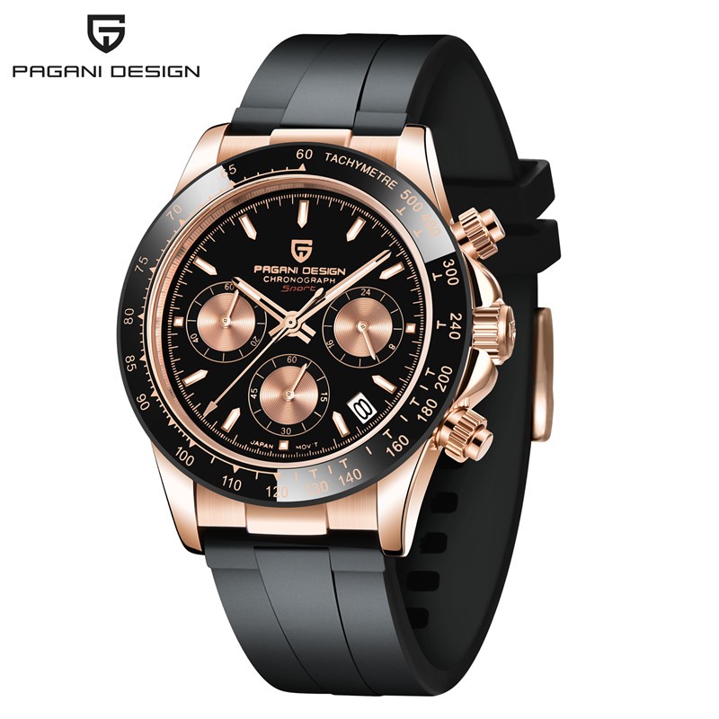PAGANI DESIGN Men’s Quartz Watch Waterproof Silicone Bracelet Strap+Box PD-1664