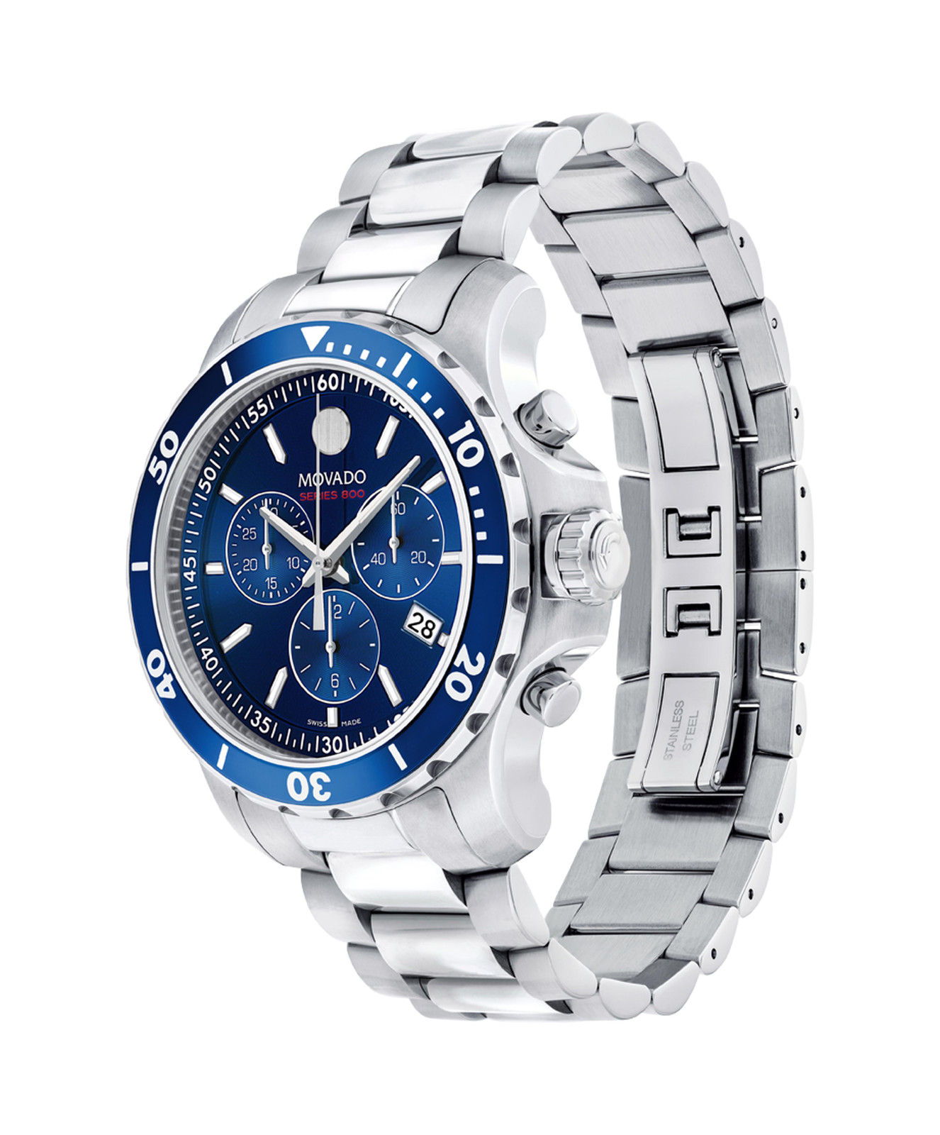 Movado Series 800 Blue Dial & Bezel 42mm Chronograph Steel Watch Model #2600141