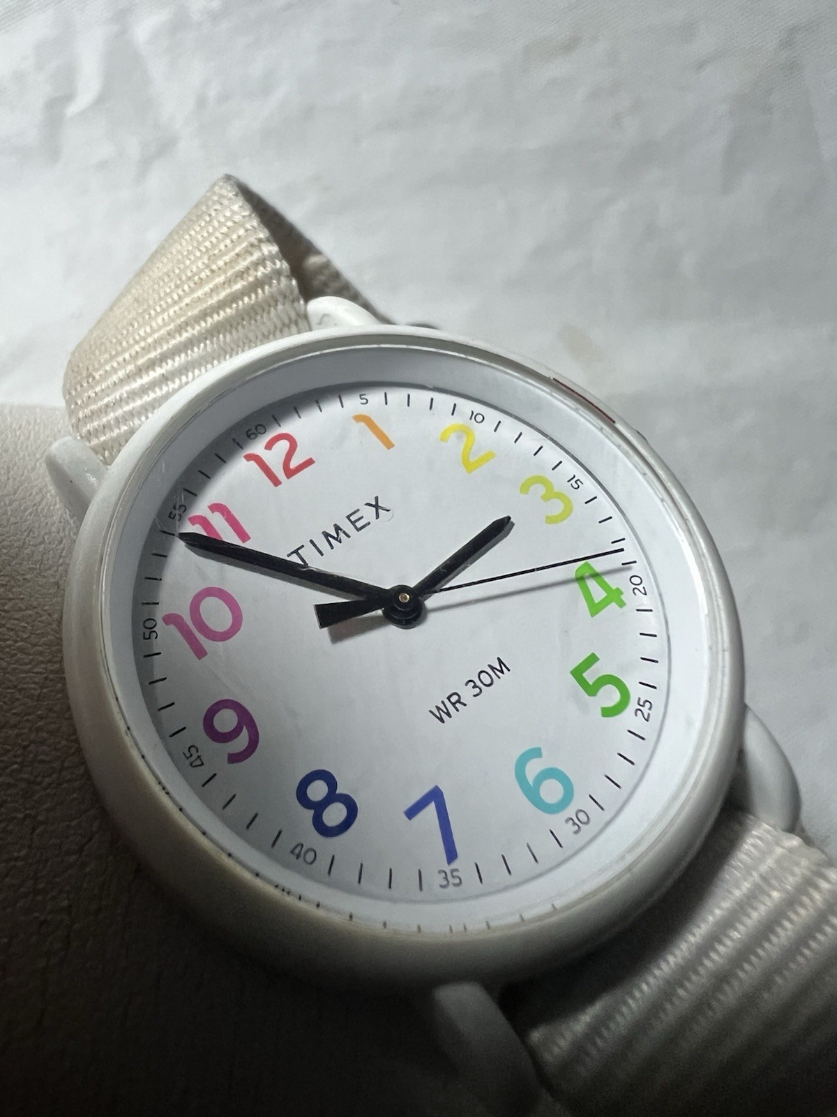 Timex Classic WR30M, white tone, Multicolor numbers,34mm,49, ladies Watch.