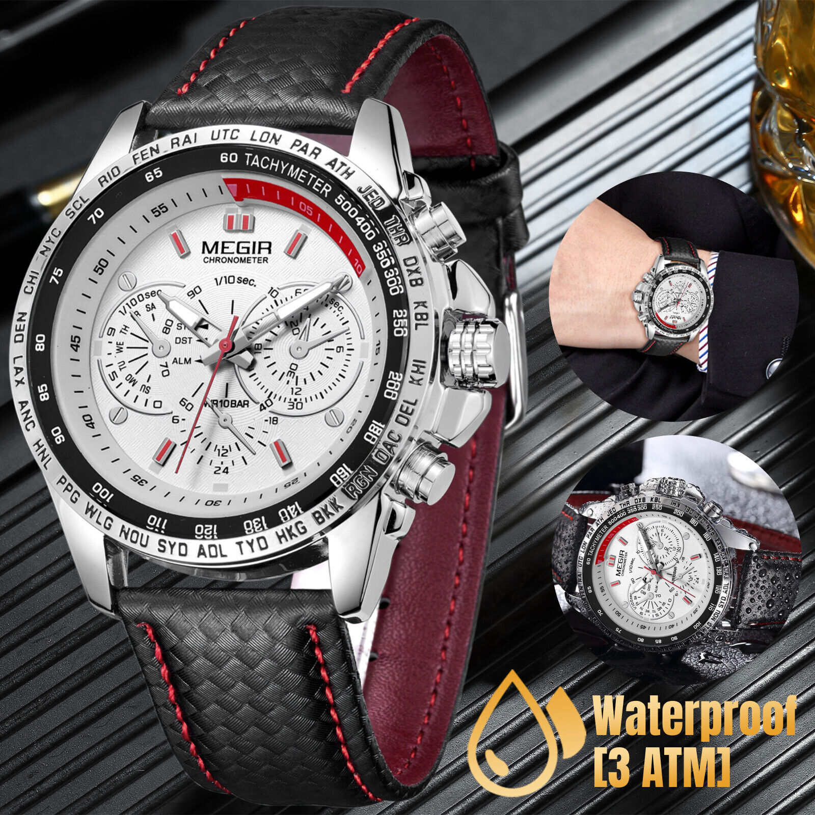 MEGIR Waterproof Men’s Stainless Steel Analog Sports Quartz Military Wrist Watch