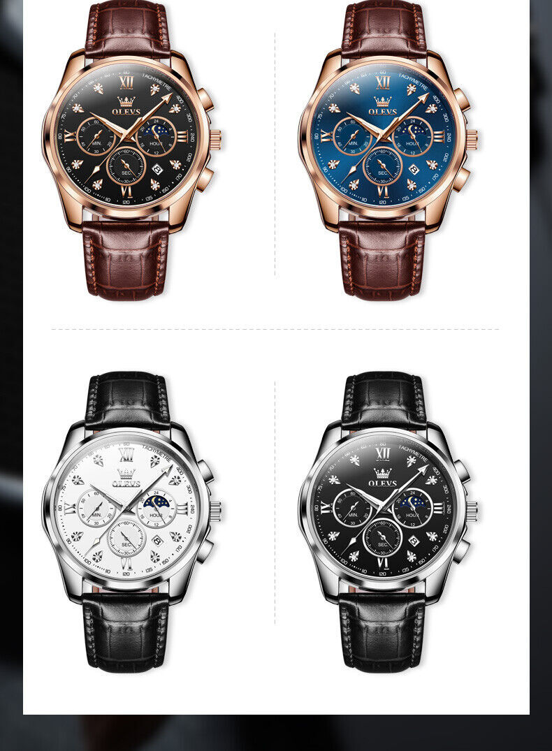 OLEVS Man’s Watch Chronograph Diamond Date Moon Phases Waterproof Wristwatches