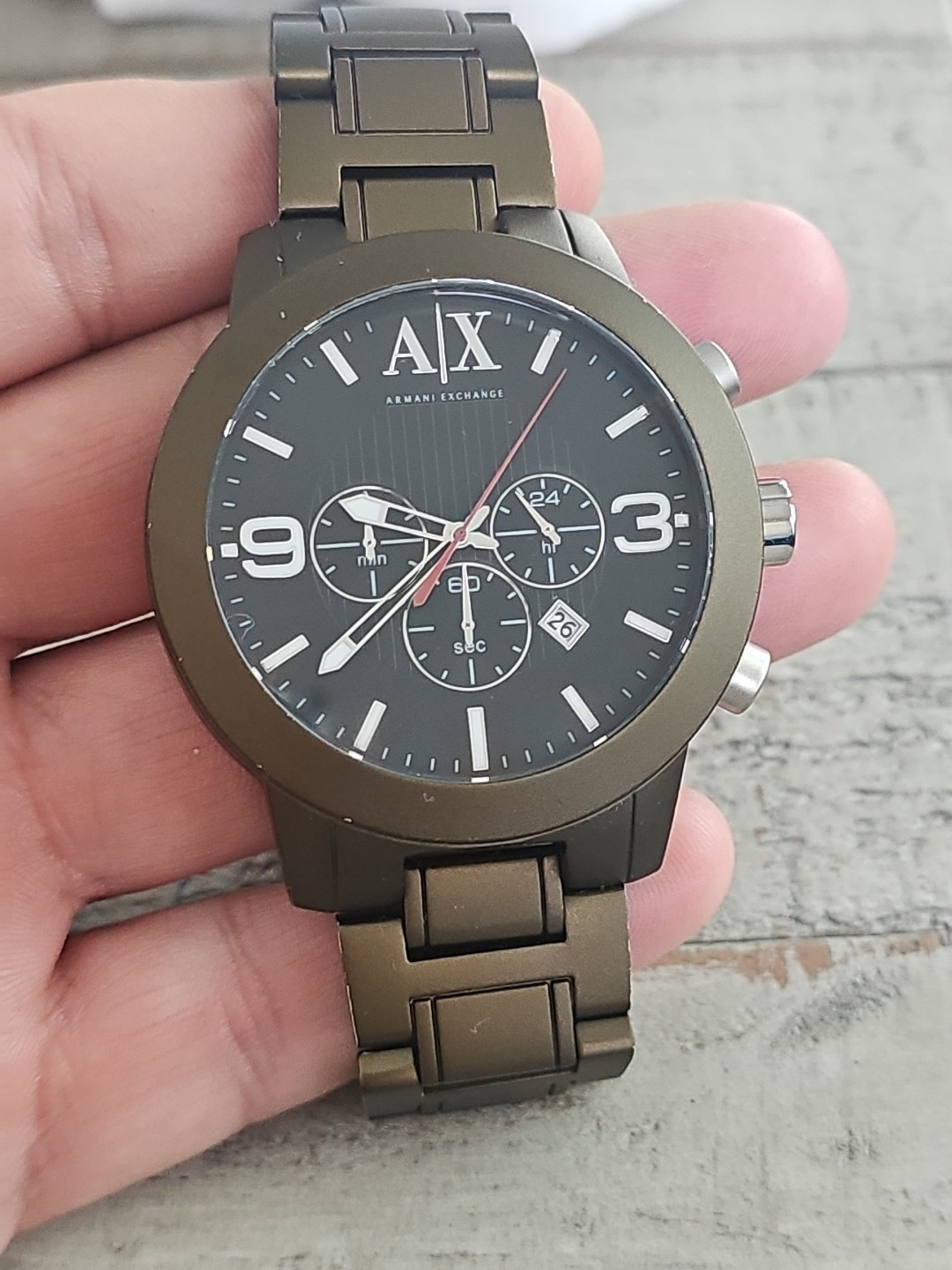 ARMANI EXCHANGE MILITARY GREEN ALUMINUM OVERSIZE DIAL CHRONO WATCH AX1154 #4697