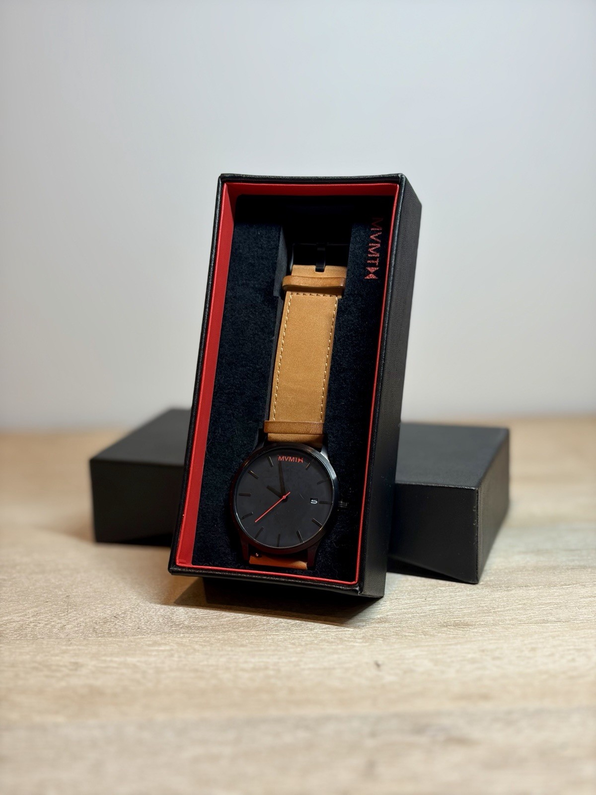 MVMT 45mm Black and Tan Leather Watch + Extra Band Combo